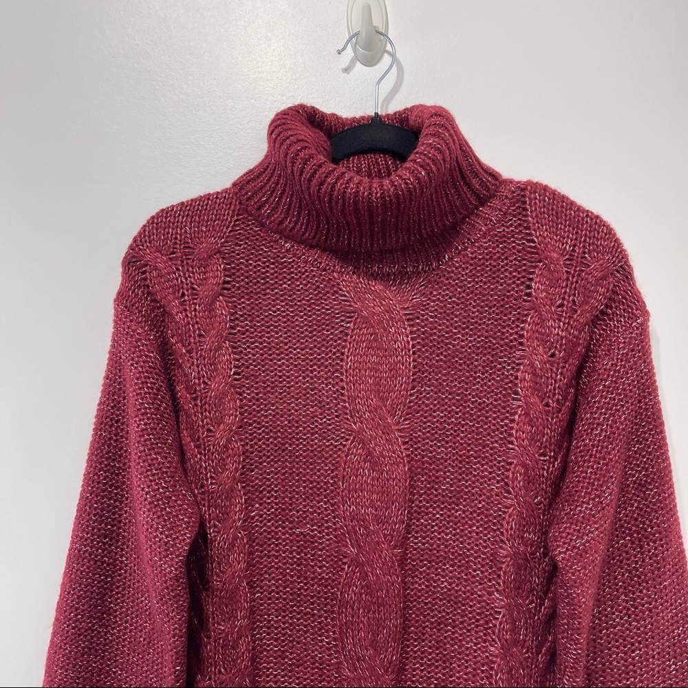 Emory Park Cable Knit Turtleneck Sweaterdress Size S In Burgundy NWT - Picture 8 of 11